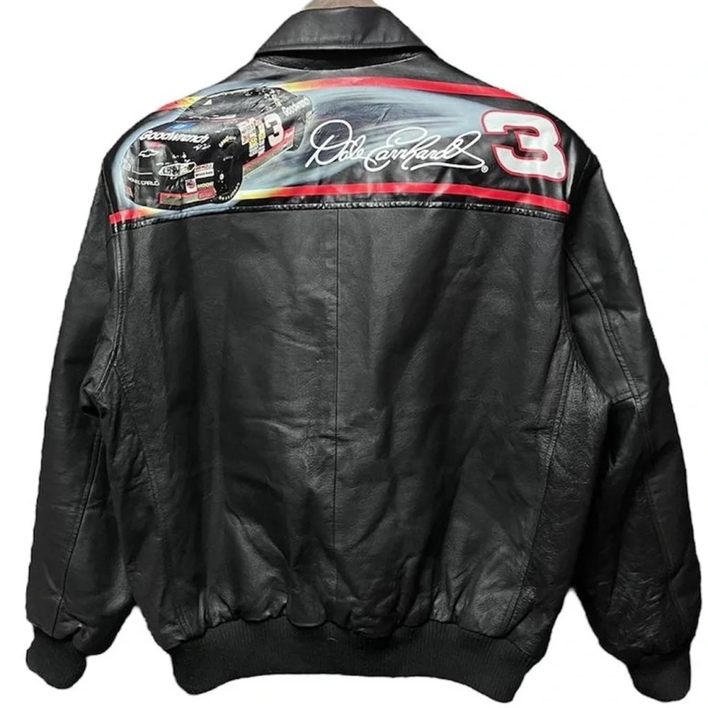 2009 Dale Earnhardt 3 NASCAR racing collared full zip collectible leather jacket